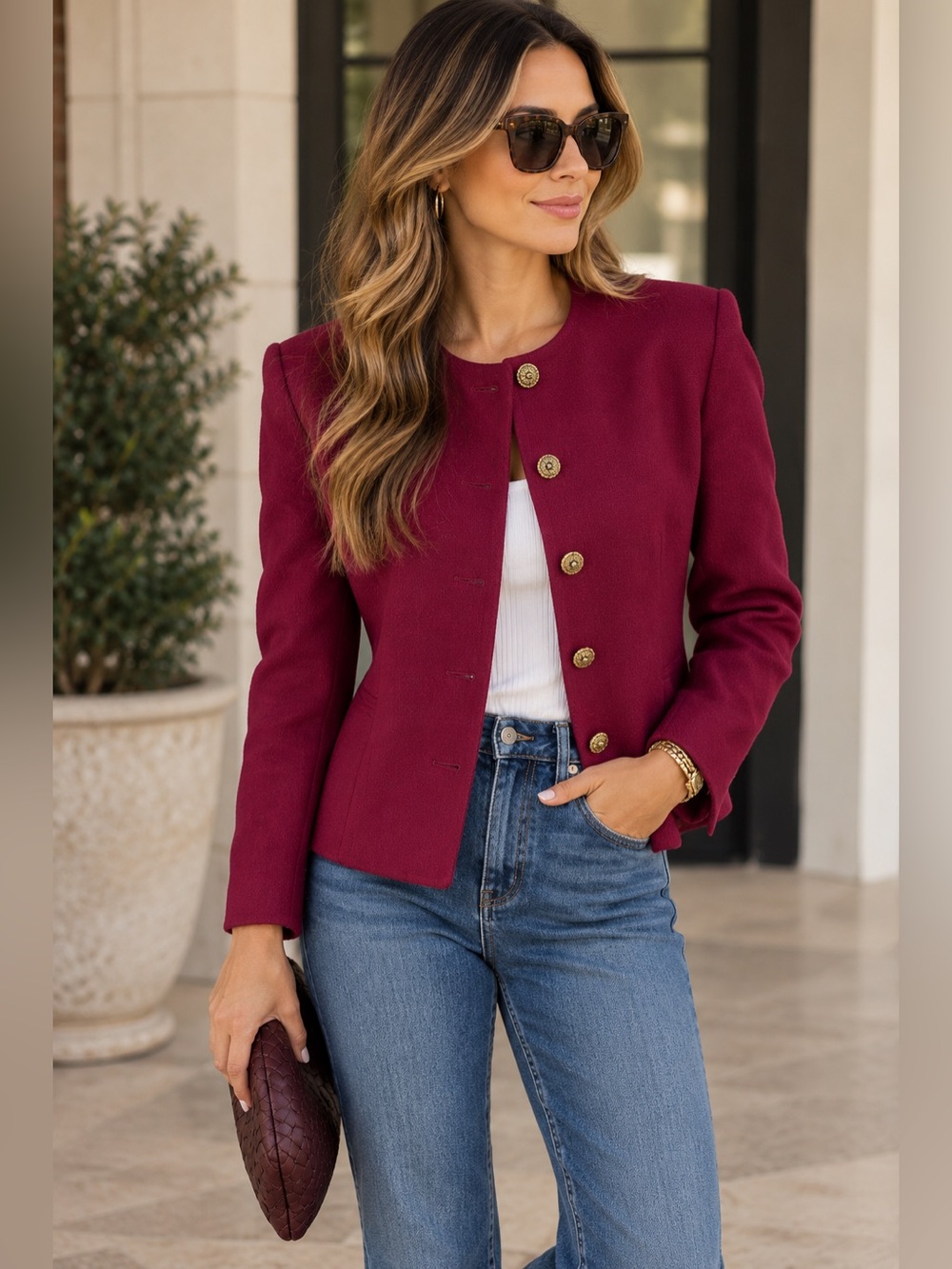 Vintage Prophecy Berry Colored 100% Wool Blazer